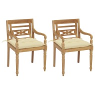 vidaXL Batavia stoličky 2 ks s krémovo-bielymi vankúšmi masívny teak - cena, porovnanie