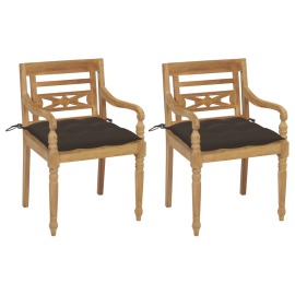 vidaXL Batavia stoličky 2 ks so sivohnedými vankúšmi masívny teak