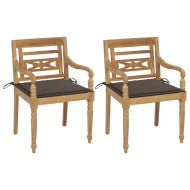 vidaXL Batavia stoličky 2 ks so sivohnedými vankúšmi tíkový masív - cena, porovnanie