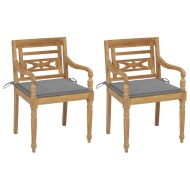 vidaXL Batavia stoličky 2 ks so sivými vankúšmi tíkový masív - cena, porovnanie