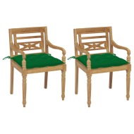 vidaXL Batavia stoličky 2 ks so zelenými vankúšmi masívny teak - cena, porovnanie