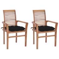 vidaXL Jedálenské stoličky 2 ks čierne podložky tíkový masív - cena, porovnanie
