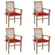 vidaXL Jedálenské stoličky 4 ks červené podložky tíkový masív - cena, porovnanie