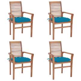 vidaXL Jedálenské stoličky 4 ks so svetlomodrými podložkami tíkový masív