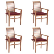 vidaXL Jedálenské stoličky 4 ks vínovočervené podložky tíkový masív - cena, porovnanie