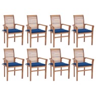 vidaXL Jedálenské stoličky 8 ks kráľovsky modré podložky tíkový masív - cena, porovnanie