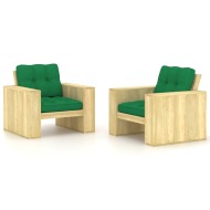 vidaXL Záhradné stoličky 2 ks a zelené vankúše impregnovaná borovica - cena, porovnanie