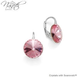 Naneth Strieborné náušnice Rivoli ružové s kryštálmi Swarovski Light Rose 12 mm