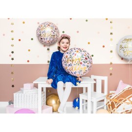 Party Deco Fóliový balón - Happy Birthday - svetloružový 45cm