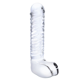 Gläs Realistic Ribbed Glass G-Spot Dildo with Balls