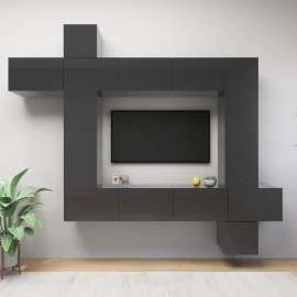vidaXL 9-dielna súprava TV skriniek lesklá sivá drevotrieska