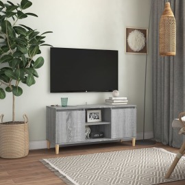 vidaXL TV stolík nožičky z masívneho dreva sivý sonoma 103,5x35x50cm