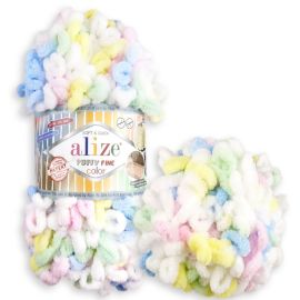 Alizé Puffy Fine Color 5949 mix modrá ružová žltá 100 g 14 m