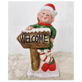 Vianočný Elf s tabuľou welcome
