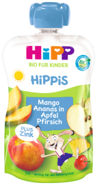 Hipp BIO HiPPis Jablko-Broskyňa-Mango-Ananás + zinok 100g