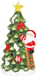 MagicHome Dekorácia Vianoce, Stromček so santom, LED, terakota, 11x8,7x21,8 cm
