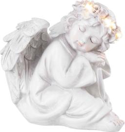 MagicHome dekorácie, sediaci anjel, LED, polyresin, na hrob, 15x15x14,5cm