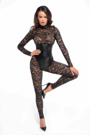 Noir Handmade F299 Enigma Lace Catsuit with Underbust Bodice