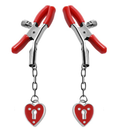 Master Series Crimson Tied Charmed Heart Padlock Nipple Clamps