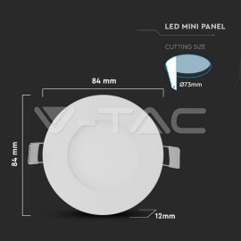 V-Tac LED panel 3W 6400K kruhový