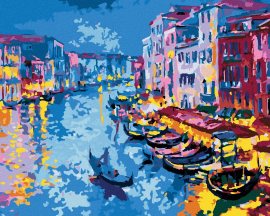 Zuty Benátky s gondolami v impresionizme, 80x100cm bez rámu a bez vypnutia plátna