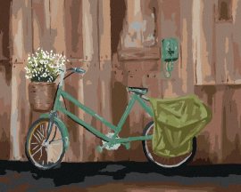 Zuty Bicykel s košíkom kvetín, 80x100cm bez rámu a bez vypnutia plátna