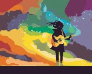 Zuty Dievča hrajúce na gitaru s farebným dymom, 80x100cm plátno napnuté na rám - cena, porovnanie