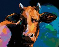 Zuty Farebná krava s tmavým pozadím, 80x100cm vypnuté plátno na rám - cena, porovnanie
