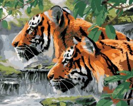 Zuty Maľovanie podľa čísel Číhajúce tigre pri rieke (Howard Robinson), 80x100cm bez rámu a bez napnutia plátna