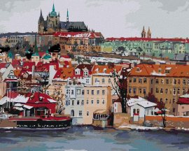 Zuty Maľovanie podľa čísel Zimný Pražský hrad, 80x100cm bez rámu a bez napnutia plátna