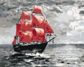Zuty Mesačný svit a plachetnica na mori, 80x100cm bez rámu a bez napnutia plátna