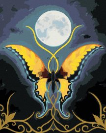 Zuty Motýľ s ornamentom mesiaca, 80x100cm plátno napnuté na rám