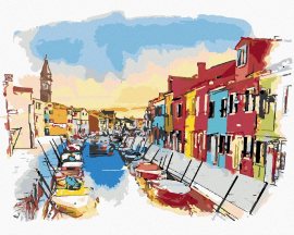 Zuty Ostrov Burano v Benátkach, 80x100cm plátno napnuté na rám