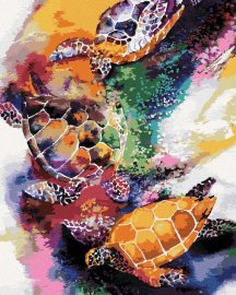 Zuty Farebné korytnačky vo vode, 40x50cm vypnuté plátno na rám