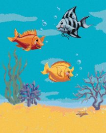 Zuty Tri smejúce sa rybičky (Sue Ellen Brown), 40x50cm plátno napnuté na rám