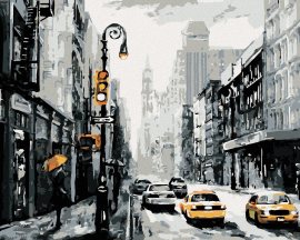 Zuty Ulice v New Yorku a taxíky, 80x100cm plátno napnuté na rám