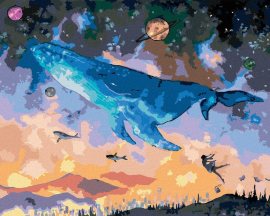Zuty Veľryba potápajúca sa do fantasy vesmíru, 80x100cm plátno napnuté na rám