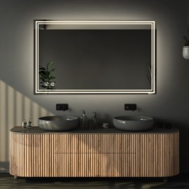 Alfaram.sk Obdĺžnikové kúpeľňové zrkadlo s digitálnymi hodinami - MIA LED PREMIUM
