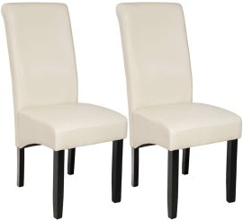 Tectake 2x Jedálenská stolička ergonomická, masívne drevo, krémová