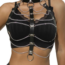 Subblime Fetish Chest Harness Leather Chains