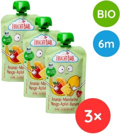 Fruchtbar BIO ovocné vrecko s jablkom, ananásom, mangom, banánom a mandarínkou 3x100g