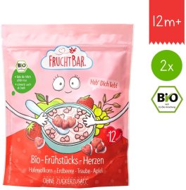 Fruchtbar BIO cereálie srdiečka s jahodami, hroznovým vínom a jablkom 2x125g