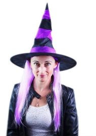 Rappa Klobúk čarodejnice s vlasmi - halloween