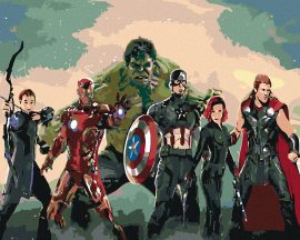 Zuty Maľovanie podľa čísel - Avengers Assemble, 100 x 80 cm, bez rámu a bez napnutého plátna