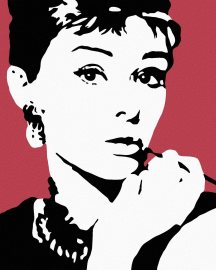 Zuty Maľovanie podľa čísel - Audrey Hepburn na červenom pozadí, 40 x 50 cm, bez rámu a napnutého plátna