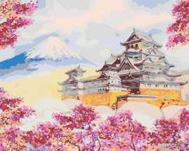 Zuty Maľovanie podľa čísel - Japonsko chrám obklopený kvetmi, 80 x 100 cm, bez rámu a bez napnutia plátna