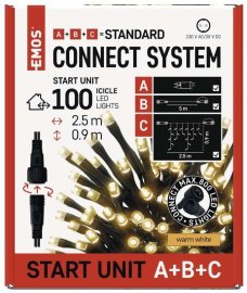 Emos Základná súprava na spojovacie reťaze Standard - cencúle, 2,5 m, vonkajšie, teplá biela, časovač