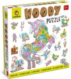 Ludattica Woody - Jednorožce, drevené puzzle, 48 dielikov