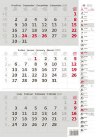 Tříměsíční kalendář šedý s poznámkami 2025 - nástěnný kalendář