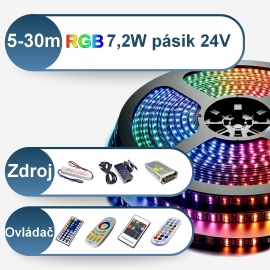 Ledstar Konfigurátor sady s RGB farebným 24V/7.2W LED pásikom 5až30m, ovládač na výber, zdroj na výber, 4575/MON4 Dĺžka LED pásika: 5m, Napájací…